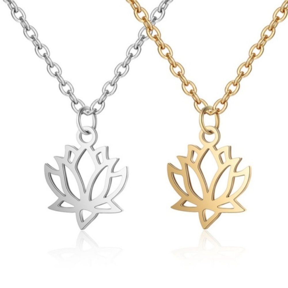 Dainty Lotus Necklace Silver or Gold Tone Yoga Purity Hindu Buddha